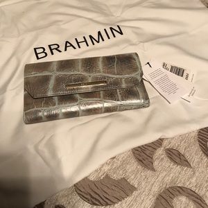 NWT Brahmin Checkbook Wallet pewter majorelle